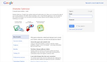 google website optimizer screenshot